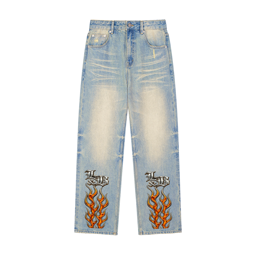 Sun Fade Raw Hem Denim Jeans