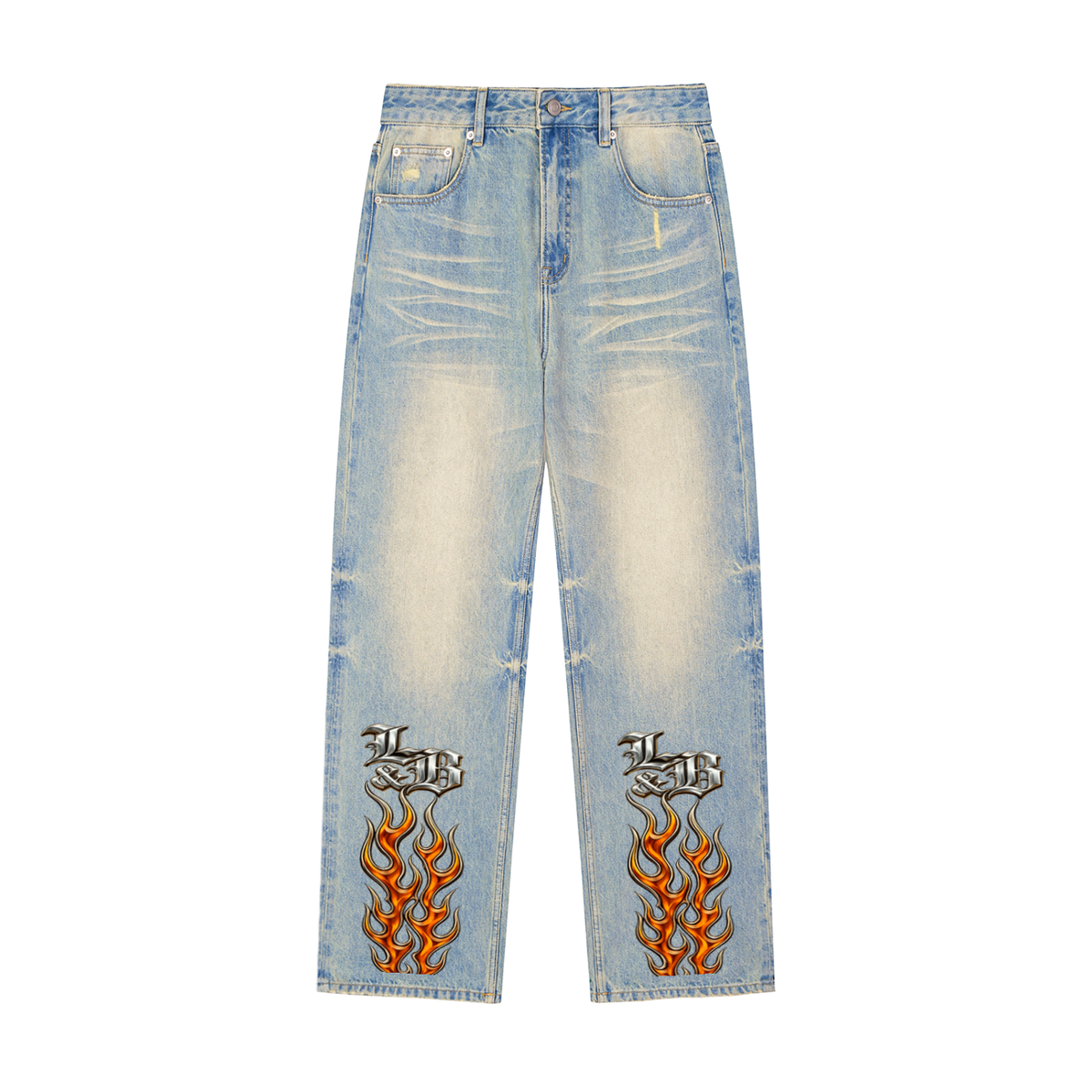 Sun Fade Raw Hem Denim Jeans