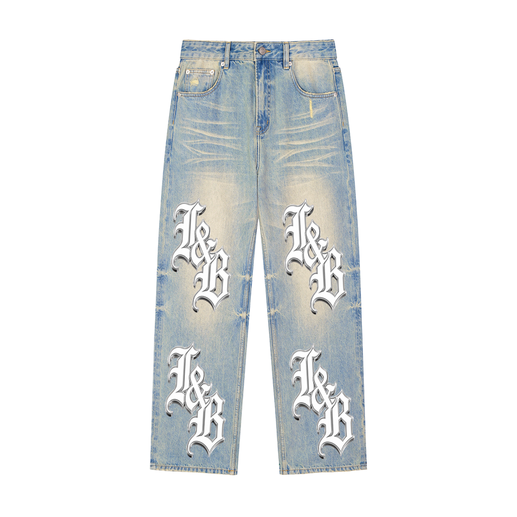Sun Fade Raw Hem Denim Jeans