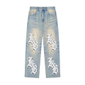 Sun Fade Raw Hem Denim Jeans