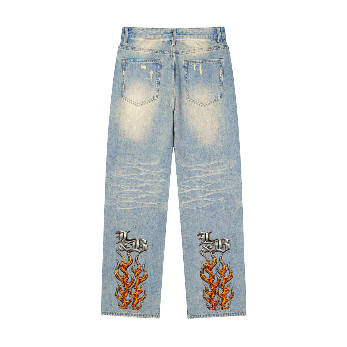 Sun Fade Raw Hem Denim Jeans